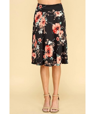 Women's Solid Ombre Lightweight Flare Midi Pull On Closure Skirt S-XXXL Plus Size Wb1105_black_floral $10.15 Skirts