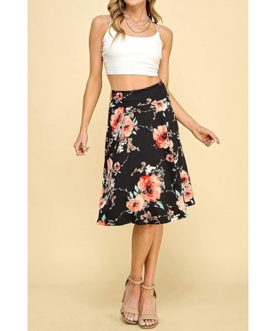 Women's Solid Ombre Lightweight Flare Midi Pull On Closure Skirt S-XXXL Plus Size Wb1105_black_floral $10.15 Skirts