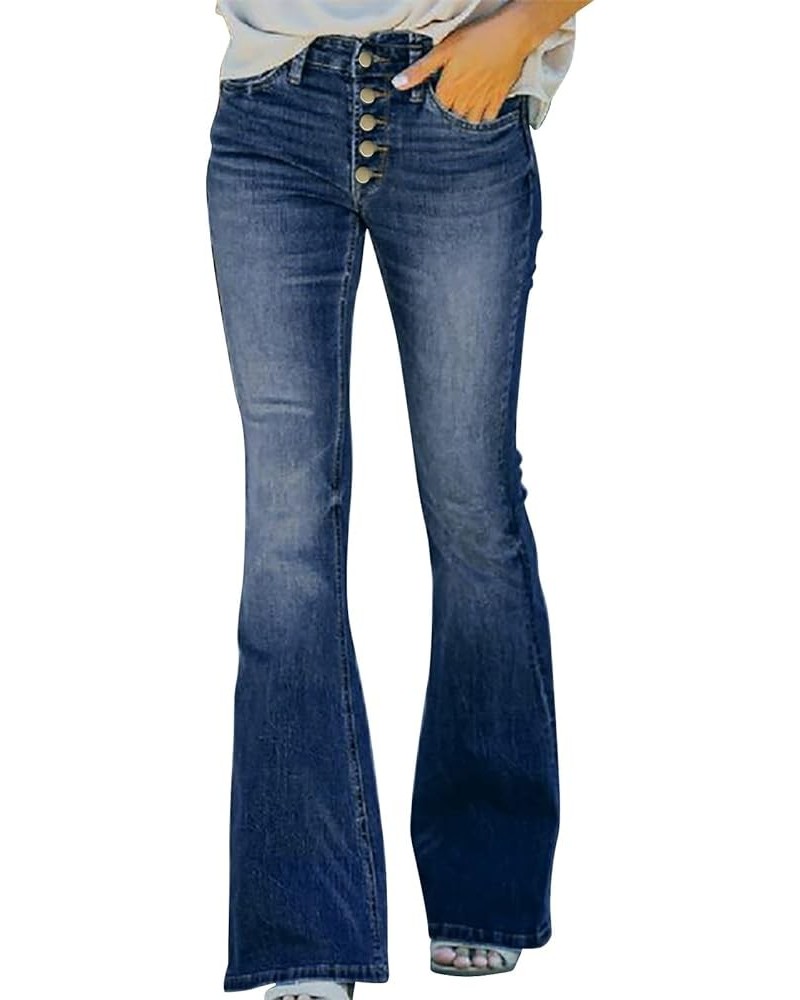 Bell Bottom Jeans for Women High Waist Flare Stretchy Wide Leg Split Bootcut Distressed Hem Denim Pants 14*-blue $12.99 Jeans