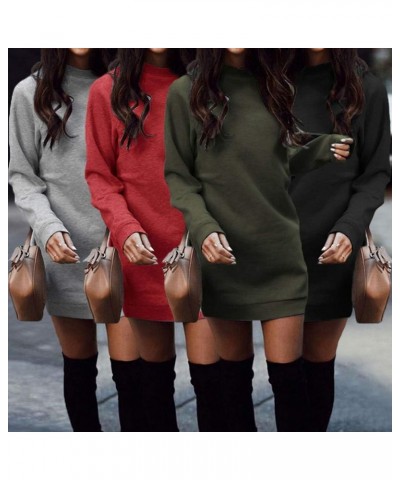 Women's Fleece Long Sweatshirt Dress Crewneck Pullover Casual Long Sleeve Bodycon Mini Sweater Dress Army Green $18.33 Sweaters