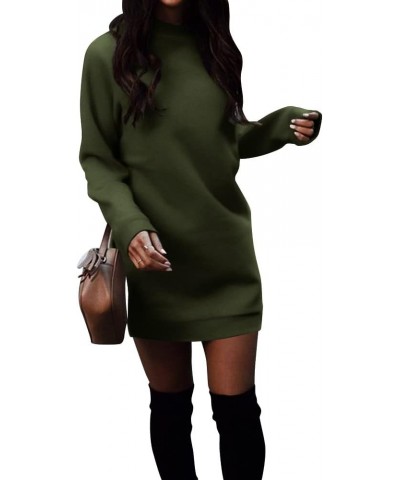 Women's Fleece Long Sweatshirt Dress Crewneck Pullover Casual Long Sleeve Bodycon Mini Sweater Dress Army Green $18.33 Sweaters