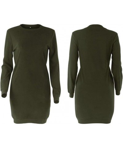 Women's Fleece Long Sweatshirt Dress Crewneck Pullover Casual Long Sleeve Bodycon Mini Sweater Dress Army Green $18.33 Sweaters