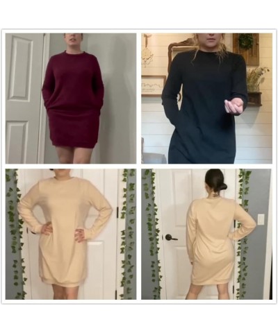 Women's Fleece Long Sweatshirt Dress Crewneck Pullover Casual Long Sleeve Bodycon Mini Sweater Dress Army Green $18.33 Sweaters