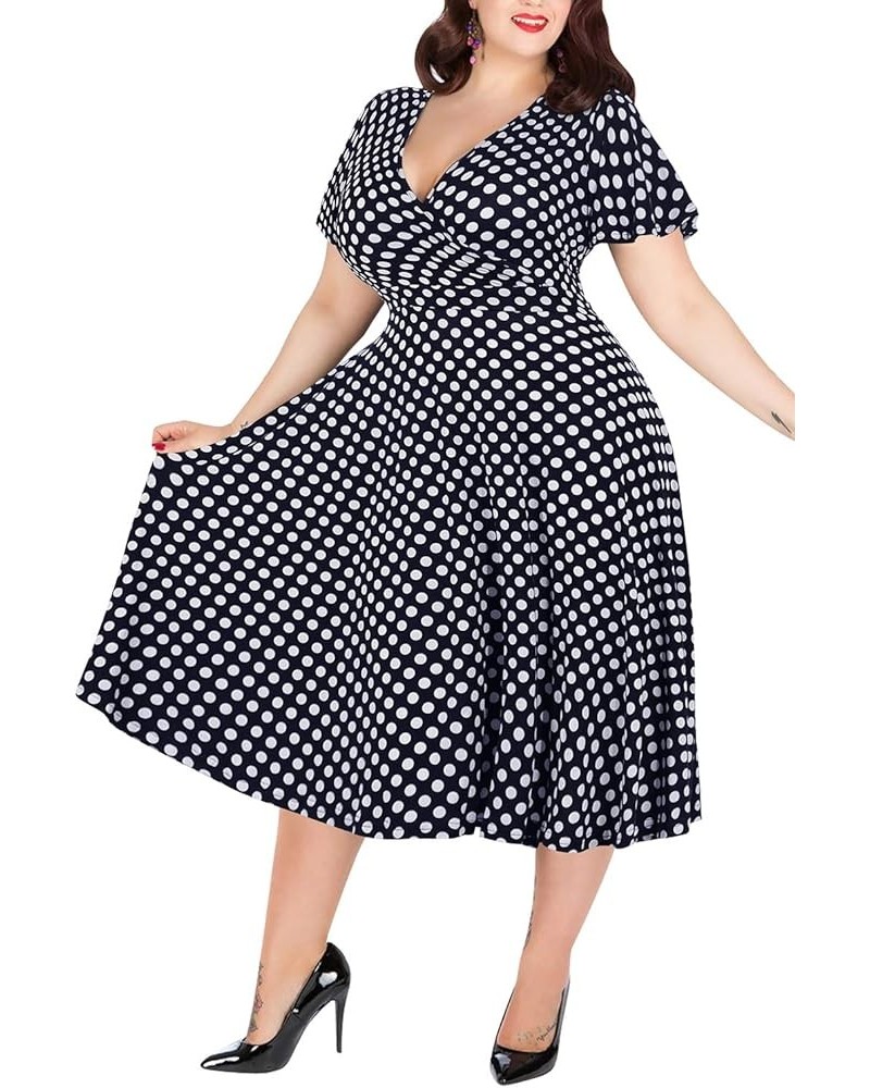 Nemidor® Women's V-Neckline Stretchy Casual Midi Plus Size Bridesmaid Dress Navy Dot $23.77 Dresses