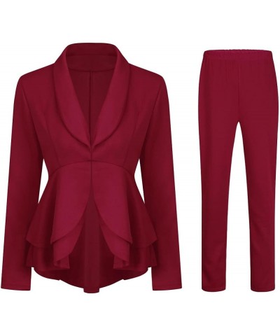 Women's Elegant Business 2 Piece Office Lady Suit Set Work Blazer Pant Wine Red $40.49 Suits