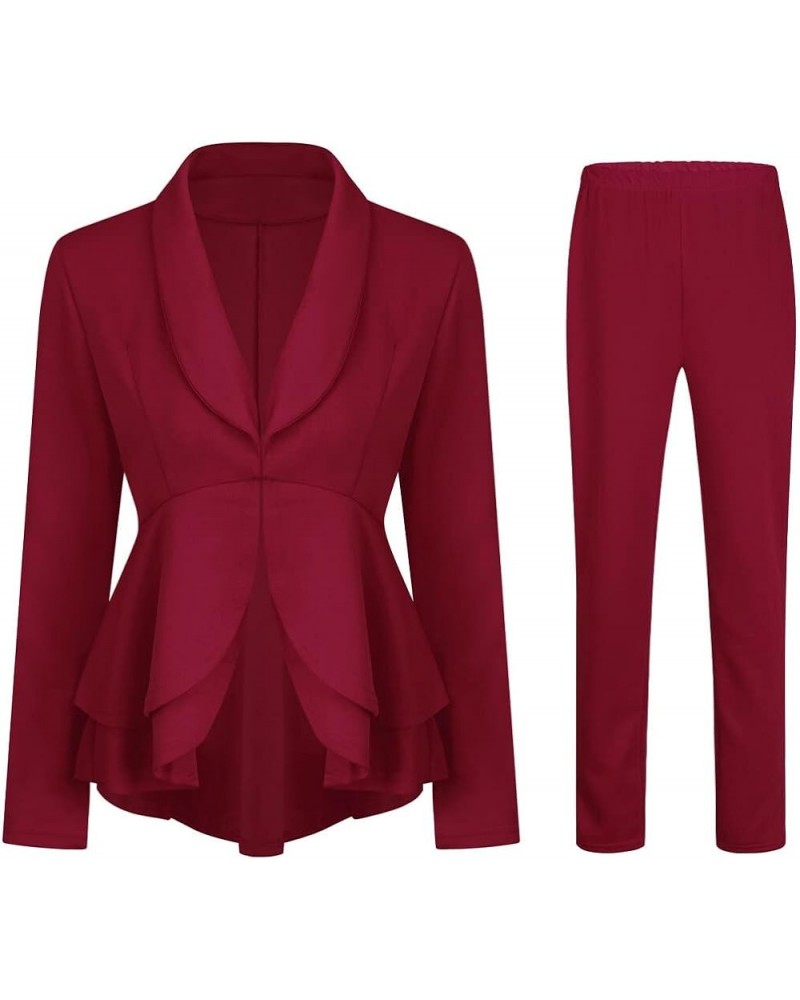 Women's Elegant Business 2 Piece Office Lady Suit Set Work Blazer Pant Wine Red $40.49 Suits