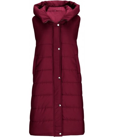 Winter Long Puffer Vest for Women Windproof Hooded Quilted Down Vest Padded Sleeveless Long Coats Jacket Outerwear Zz1-wine $...