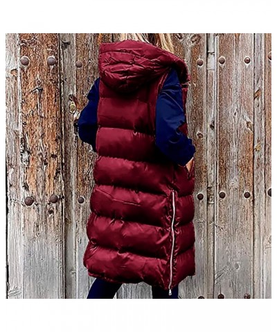 Winter Long Puffer Vest for Women Windproof Hooded Quilted Down Vest Padded Sleeveless Long Coats Jacket Outerwear Zz1-wine $...