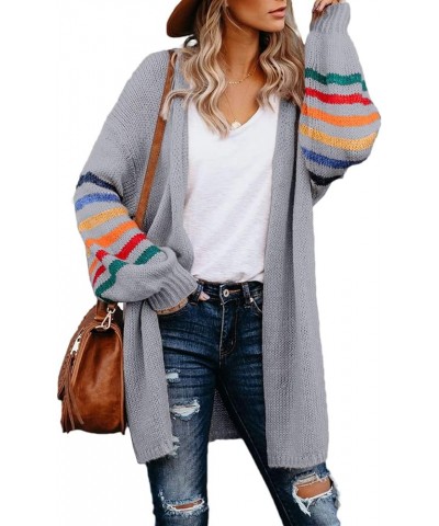 Women's Long Open Front Cardigans Striped Color Block Loose Knit Sweaters Outwear Coat A Gray $20.25 Sweaters