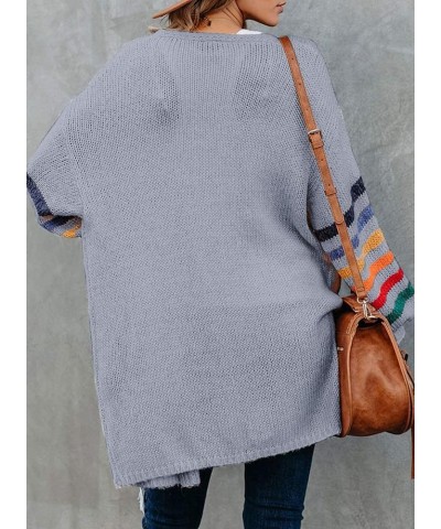 Women's Long Open Front Cardigans Striped Color Block Loose Knit Sweaters Outwear Coat A Gray $20.25 Sweaters