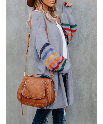 Women's Long Open Front Cardigans Striped Color Block Loose Knit Sweaters Outwear Coat A Gray $20.25 Sweaters