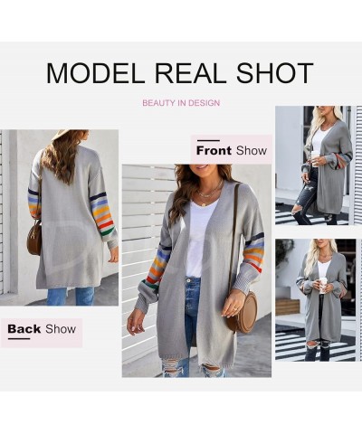 Women's Long Open Front Cardigans Striped Color Block Loose Knit Sweaters Outwear Coat A Gray $20.25 Sweaters