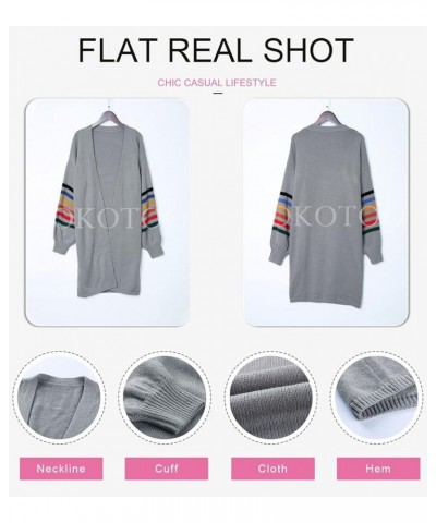 Women's Long Open Front Cardigans Striped Color Block Loose Knit Sweaters Outwear Coat A Gray $20.25 Sweaters