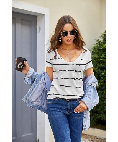 Womens Deep V Neck T Shirts Short Sleeve Summer Casual Loose Tee Tops (S-XXXL) White Ripple $10.14 Tops