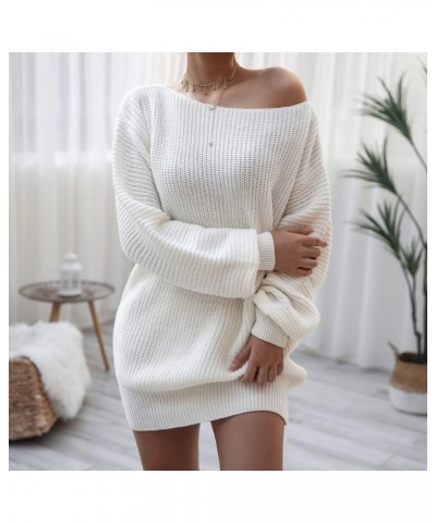 Womens Fall Dresses Long Sleeve Turtleneck Mini Loose Fit Cable Knit Sweater Dressy Casual Dress B-white $11.24 Sweaters