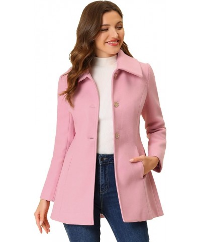 Women's Single Breasted Turndown Collar Overcoat Vintage Winter Coat with Pockets Pink $44.00 Coats