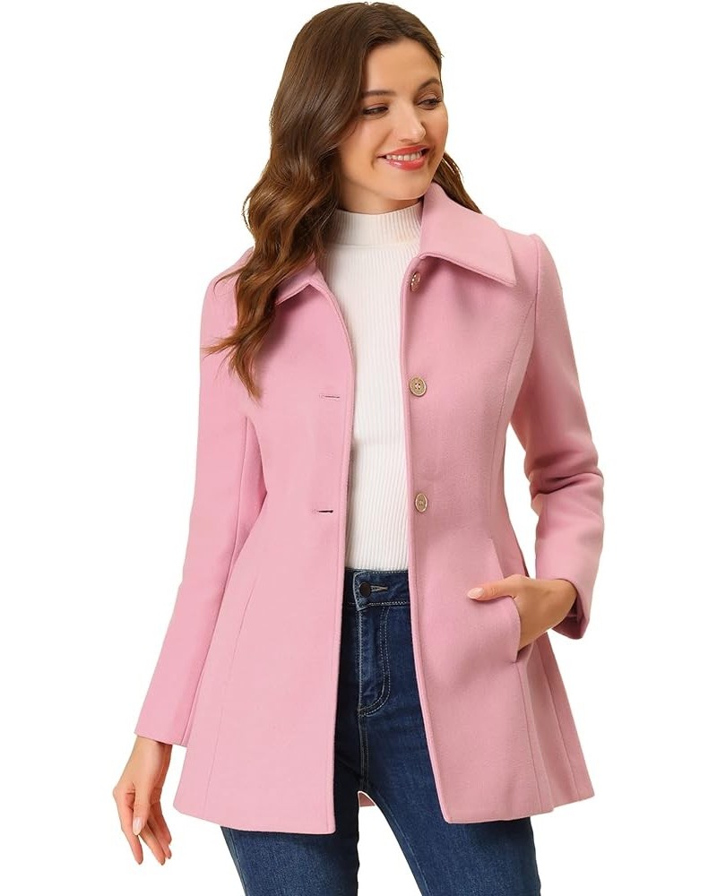 Women's Single Breasted Turndown Collar Overcoat Vintage Winter Coat with Pockets Pink $44.00 Coats