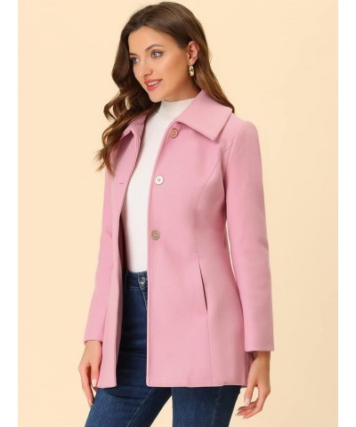 Women's Single Breasted Turndown Collar Overcoat Vintage Winter Coat with Pockets Pink $44.00 Coats