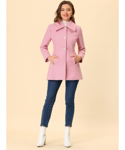 Women's Single Breasted Turndown Collar Overcoat Vintage Winter Coat with Pockets Pink $44.00 Coats