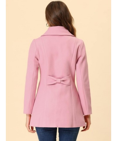 Women's Single Breasted Turndown Collar Overcoat Vintage Winter Coat with Pockets Pink $44.00 Coats