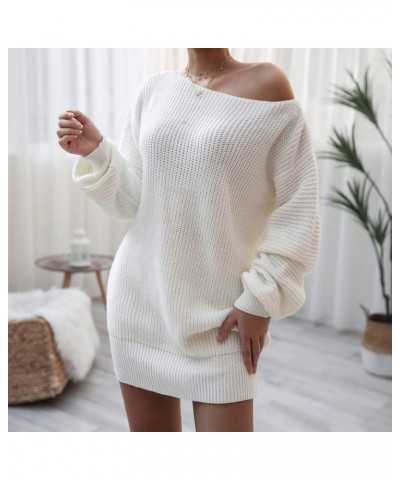 Womens Fall Dresses Long Sleeve Turtleneck Mini Loose Fit Cable Knit Sweater Dressy Casual Dress B-white $11.24 Sweaters