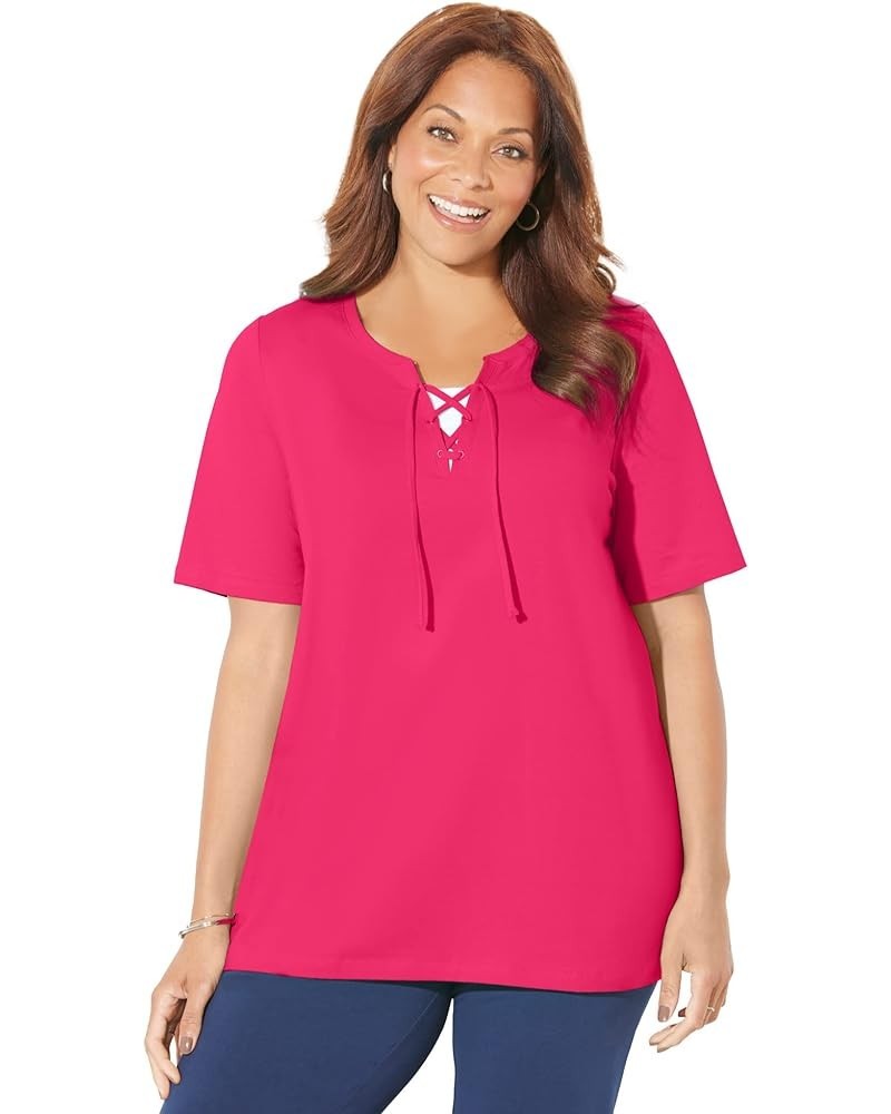 Women's Plus Size Suprema Lace-Up Duet Tee Pink Burst $16.22 T-Shirts