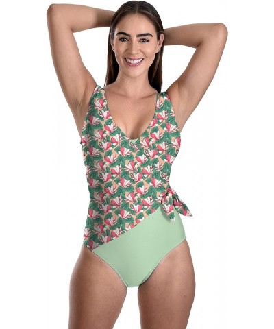 Swimsuit for Women Classic One Piece Attractive Body Shaping Tummy Control with Side Bunny Tie Magnolia/Seafoam $21.58 Swimsuits