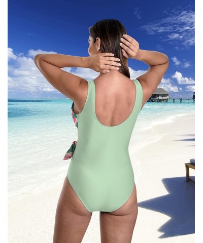 Swimsuit for Women Classic One Piece Attractive Body Shaping Tummy Control with Side Bunny Tie Magnolia/Seafoam $21.58 Swimsuits