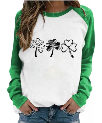 Long Sleeve Tops Blouse St. Patrick's Day Gnome Shamrock Graphic T-Shirt Gifts Women Crewneck Sweatshirts Pullover Tops F5-gr...