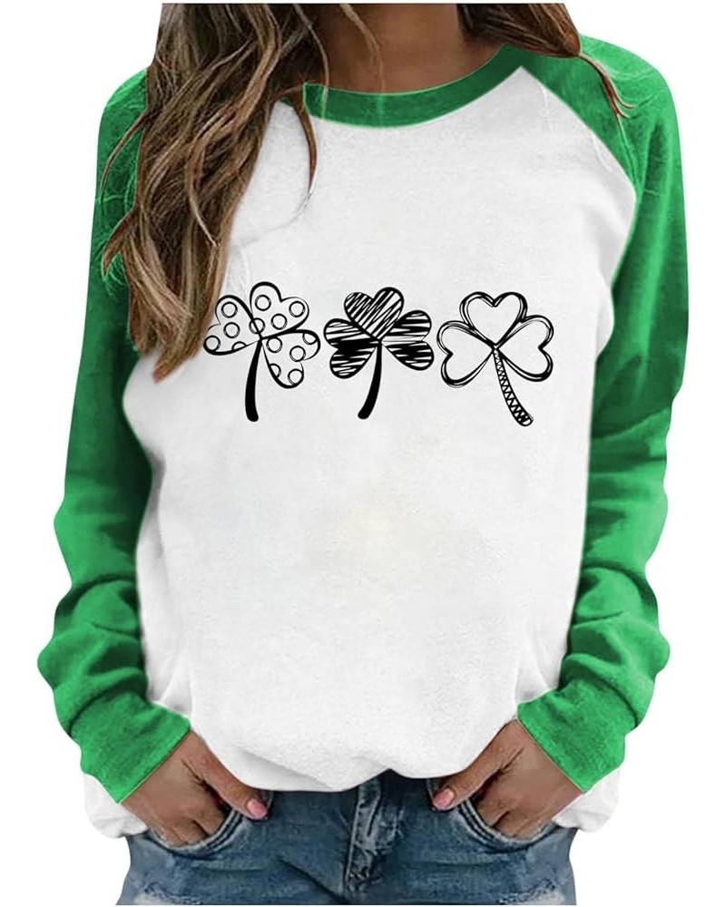 Long Sleeve Tops Blouse St. Patrick's Day Gnome Shamrock Graphic T-Shirt Gifts Women Crewneck Sweatshirts Pullover Tops F5-gr...