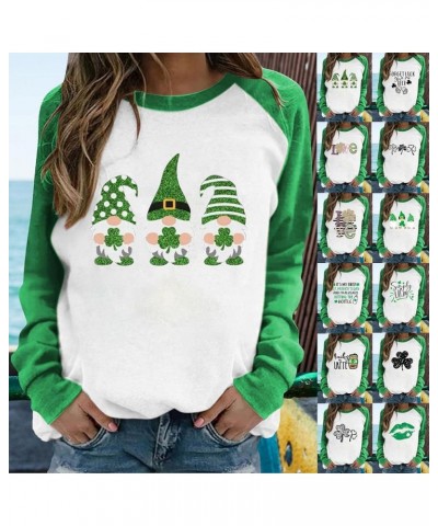 Long Sleeve Tops Blouse St. Patrick's Day Gnome Shamrock Graphic T-Shirt Gifts Women Crewneck Sweatshirts Pullover Tops F5-gr...