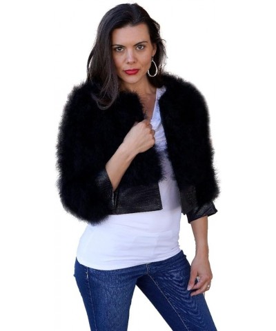 Natural Marabou Feather Jacket with Faux Leather Trim- 3/4 Sleeve Vintage Style Bolero Wedding Wrap for Women Black $39.68 Ot...