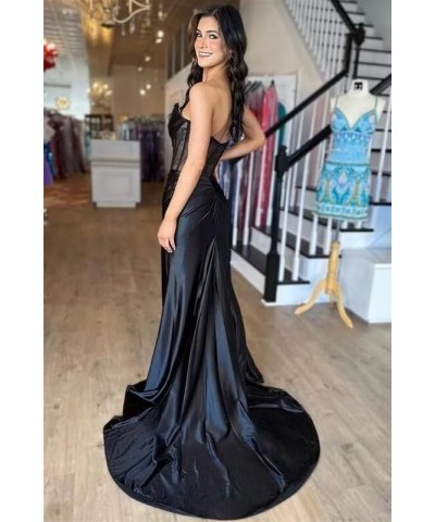 Long Cowl Neck Silk Satin Prom Dresses with High Slit 2024 Mermaid Formal Evening Party Gowns Champagne $36.44 Dresses