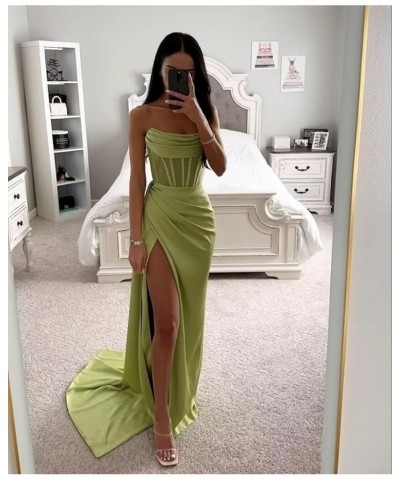 Long Cowl Neck Silk Satin Prom Dresses with High Slit 2024 Mermaid Formal Evening Party Gowns Champagne $36.44 Dresses