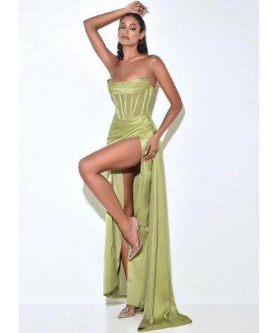 Long Cowl Neck Silk Satin Prom Dresses with High Slit 2024 Mermaid Formal Evening Party Gowns Champagne $36.44 Dresses