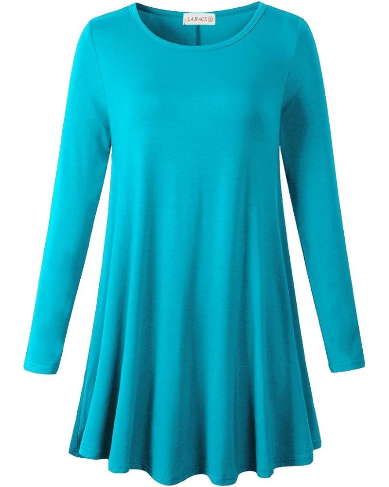 Plus Size Tunic Tops Long Sleeve Shirts for Women Swing Flowy Loose Fit Clothes for Leggings Lake Blue $8.69 Tops