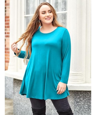 Plus Size Tunic Tops Long Sleeve Shirts for Women Swing Flowy Loose Fit Clothes for Leggings Lake Blue $8.69 Tops