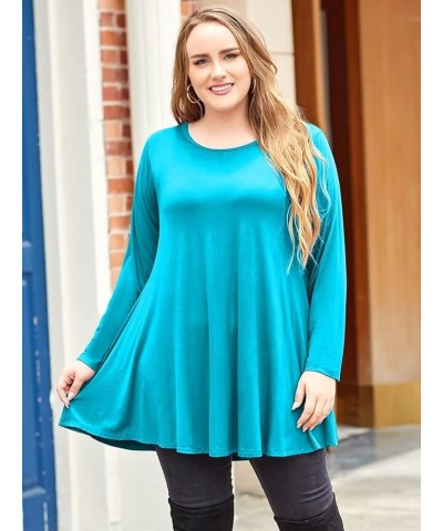 Plus Size Tunic Tops Long Sleeve Shirts for Women Swing Flowy Loose Fit Clothes for Leggings Lake Blue $8.69 Tops