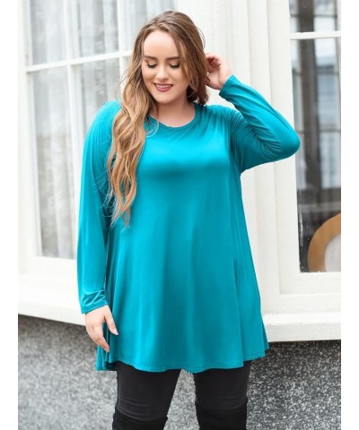 Plus Size Tunic Tops Long Sleeve Shirts for Women Swing Flowy Loose Fit Clothes for Leggings Lake Blue $8.69 Tops