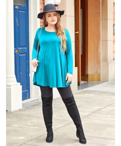 Plus Size Tunic Tops Long Sleeve Shirts for Women Swing Flowy Loose Fit Clothes for Leggings Lake Blue $8.69 Tops