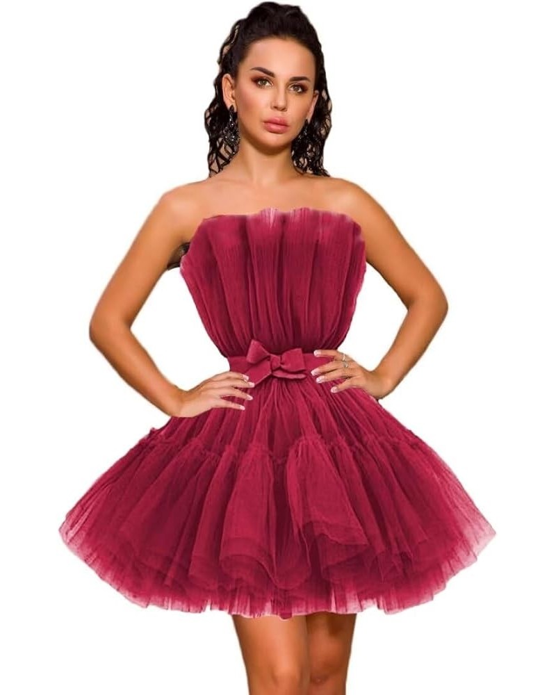 Women's Strapless Mini Tulle Prom Dress Tutu Short Homecoming Cocktail Party Dresses Fuchsia $33.75 Dresses