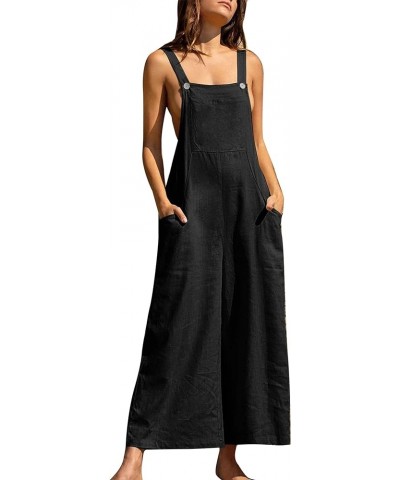 Women’s Baggy Bib Overalls Casual Loose Fit Jumper Wide Leg Romper with Pockets Black $13.11 Overalls