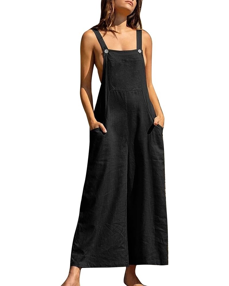 Women’s Baggy Bib Overalls Casual Loose Fit Jumper Wide Leg Romper with Pockets Black $13.11 Overalls