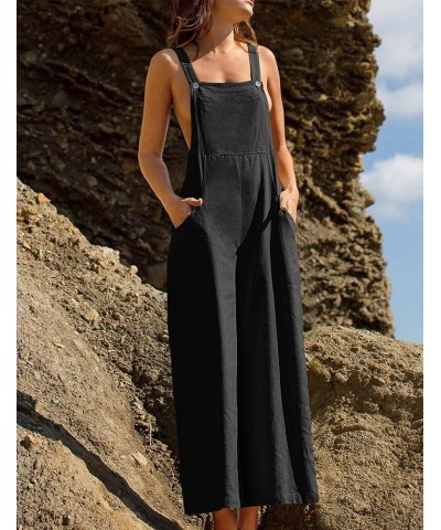 Women’s Baggy Bib Overalls Casual Loose Fit Jumper Wide Leg Romper with Pockets Black $13.11 Overalls