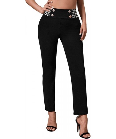 Women's Pants Casual High Waist Skinny Leggings Stretchy Work Pants Black Houndstooth $12.71 Leggings