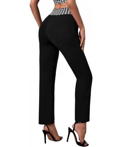 Women's Pants Casual High Waist Skinny Leggings Stretchy Work Pants Black Houndstooth $12.71 Leggings