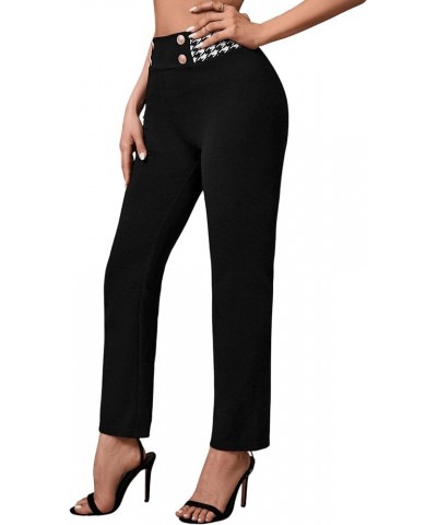 Women's Pants Casual High Waist Skinny Leggings Stretchy Work Pants Black Houndstooth $12.71 Leggings