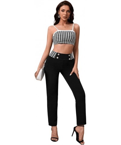 Women's Pants Casual High Waist Skinny Leggings Stretchy Work Pants Black Houndstooth $12.71 Leggings