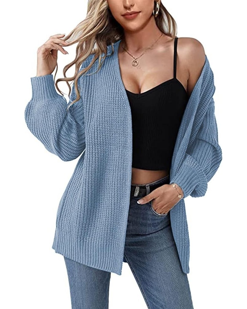 Women Fall Cardigan 2023 Long Sleeve Chunky Knit Cardigan Open Front Cozy Sweater Coat Sweaters Outerwear with Pocket 7-blue ...