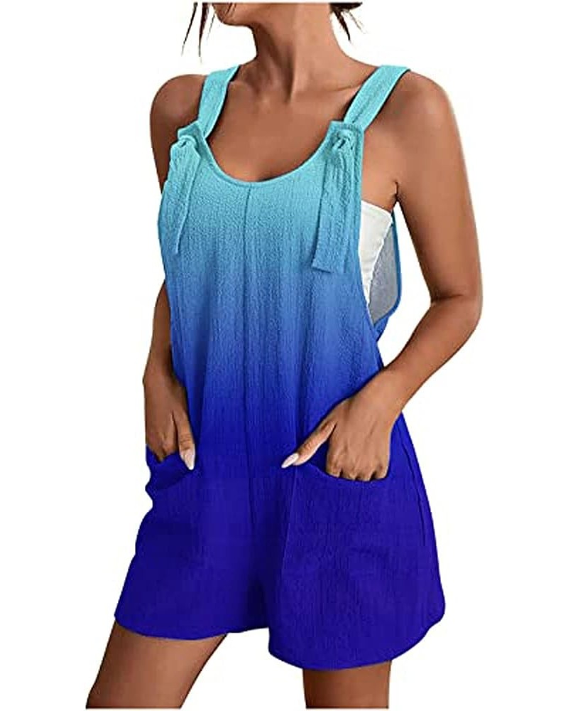 Women Summer Sleeveless Rompers Spaghetti Strap Suspender Bib Dungarees Baggy Wide Leg Overall Shorts Jumpsuit with Pockets B...